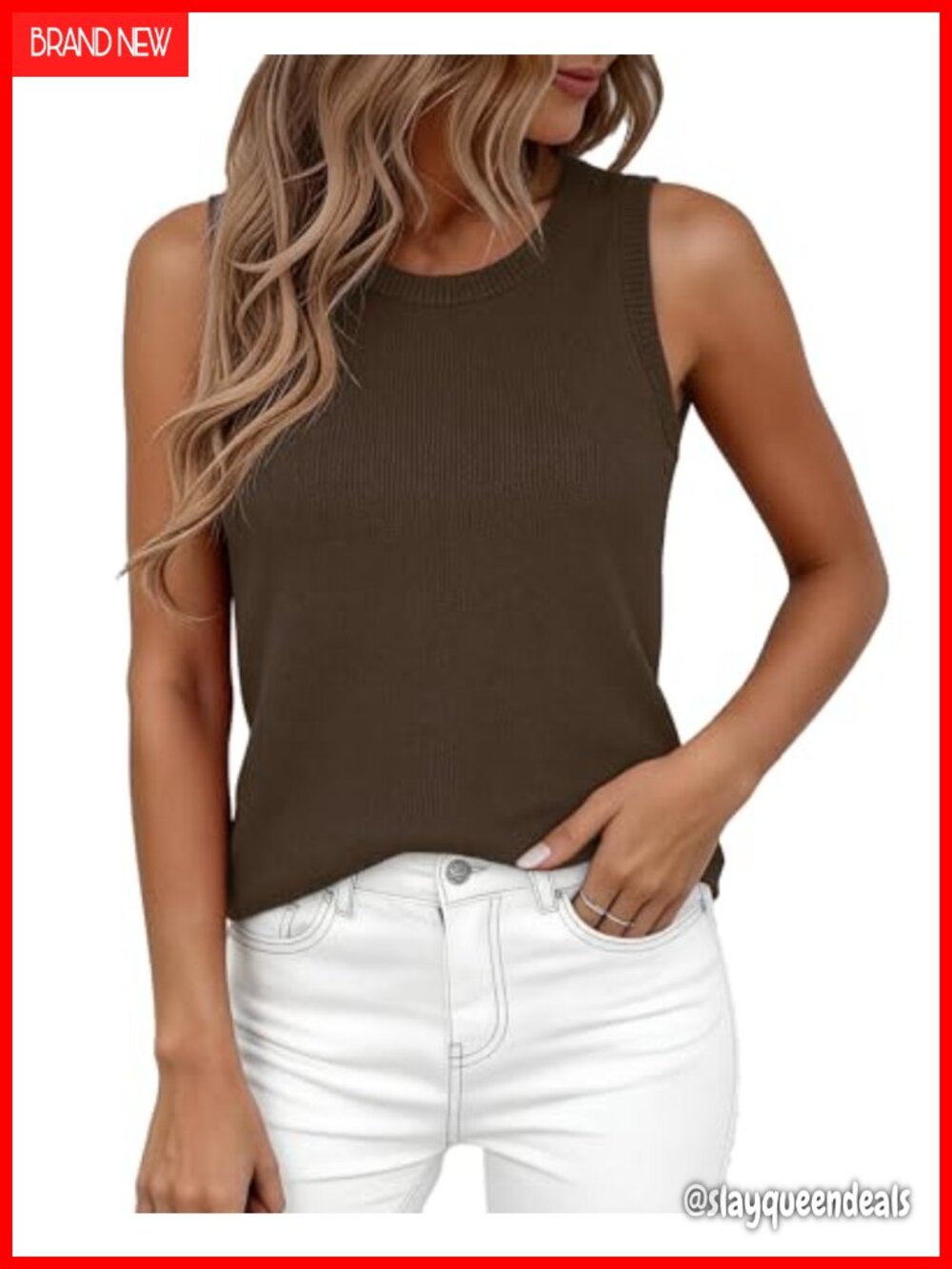 Womens Lightweight Sleeveless Knit Sweater Tank Top Crewneck Business Casual